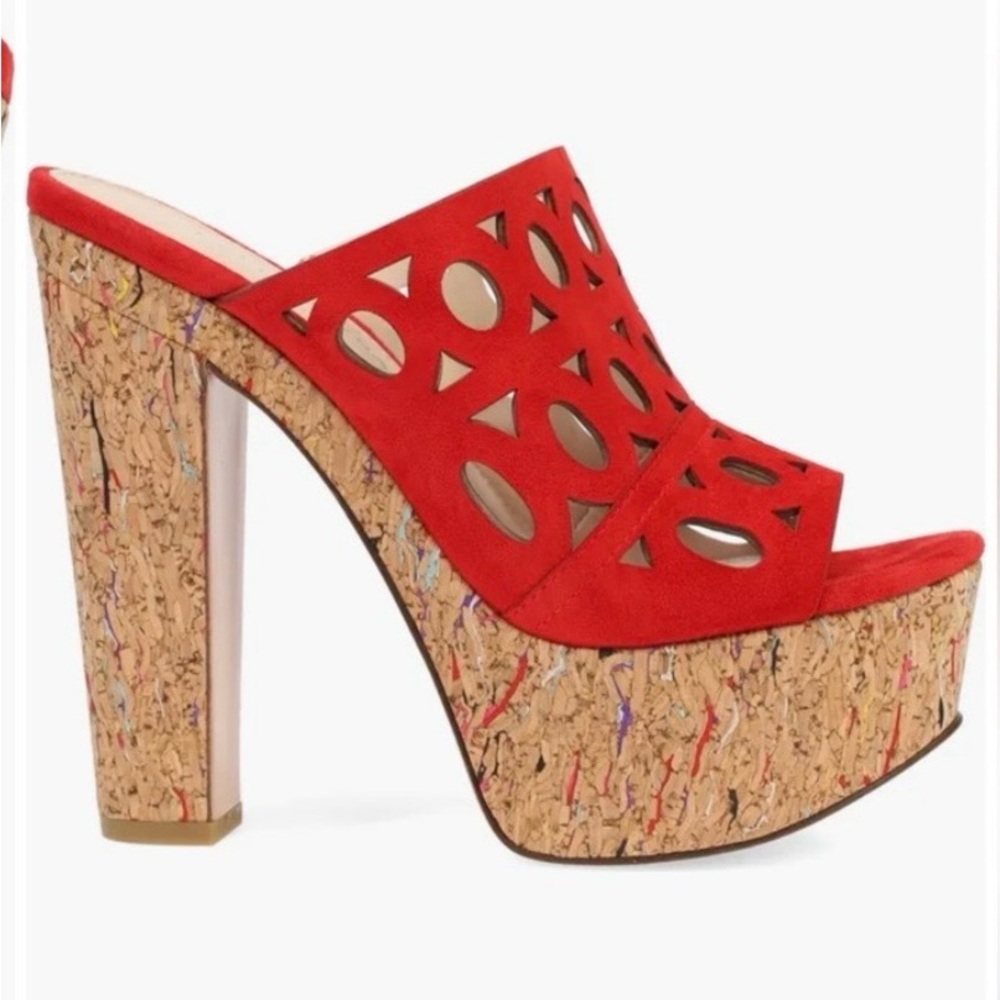 Pelle Moda Red Suede Platform Mule with Cutout Upper